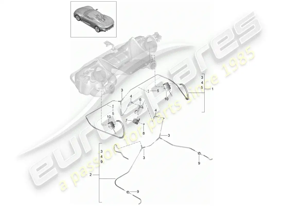 porsche 2015 (918 spyder) sistema de escape diagrama de piezas