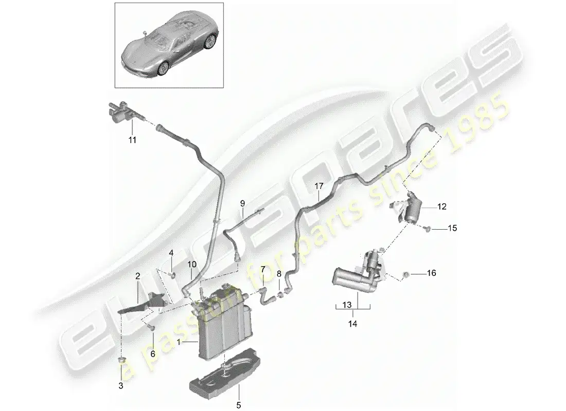 porsche 2015 (918 spyder) bote de emisiones evaporativas diagrama de piezas