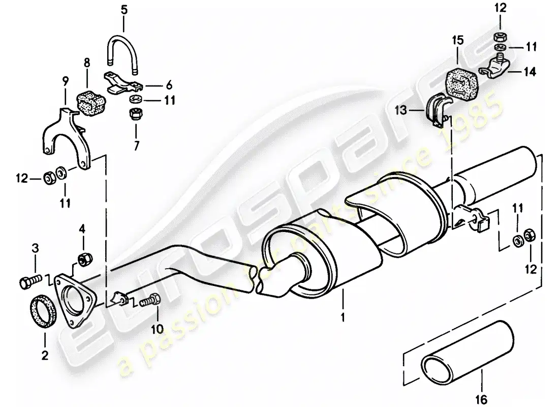 porsche 1984 (944) sistema de escape - silenciador de escape, trasero diagrama de piezas