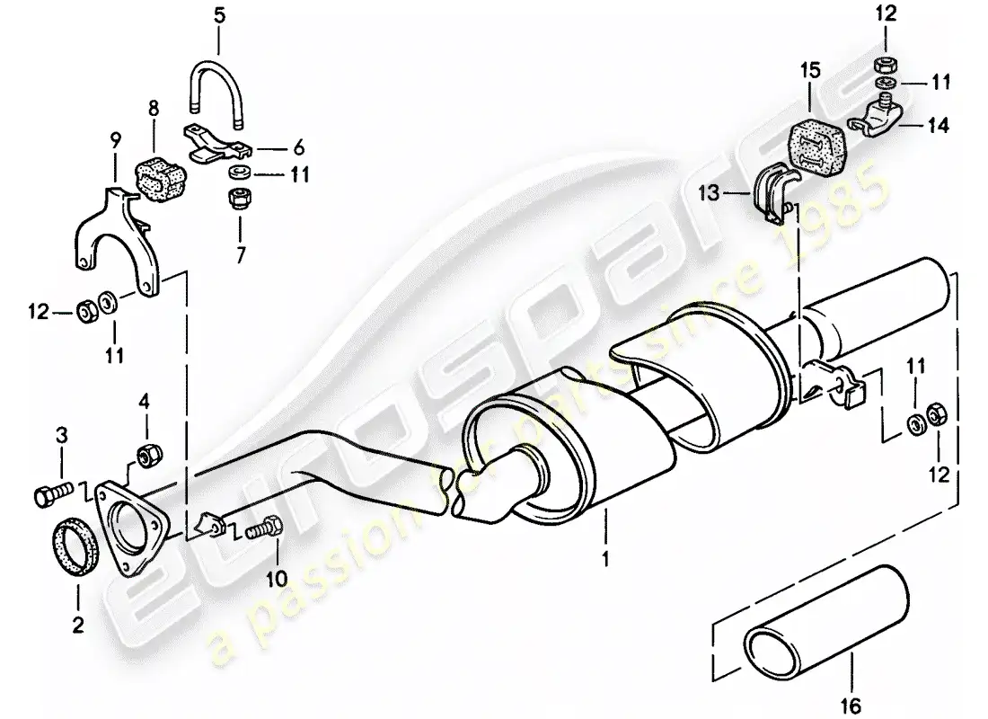 porsche 1986 (944) sistema de escape - - silenciador de escape, trasero diagrama de piezas