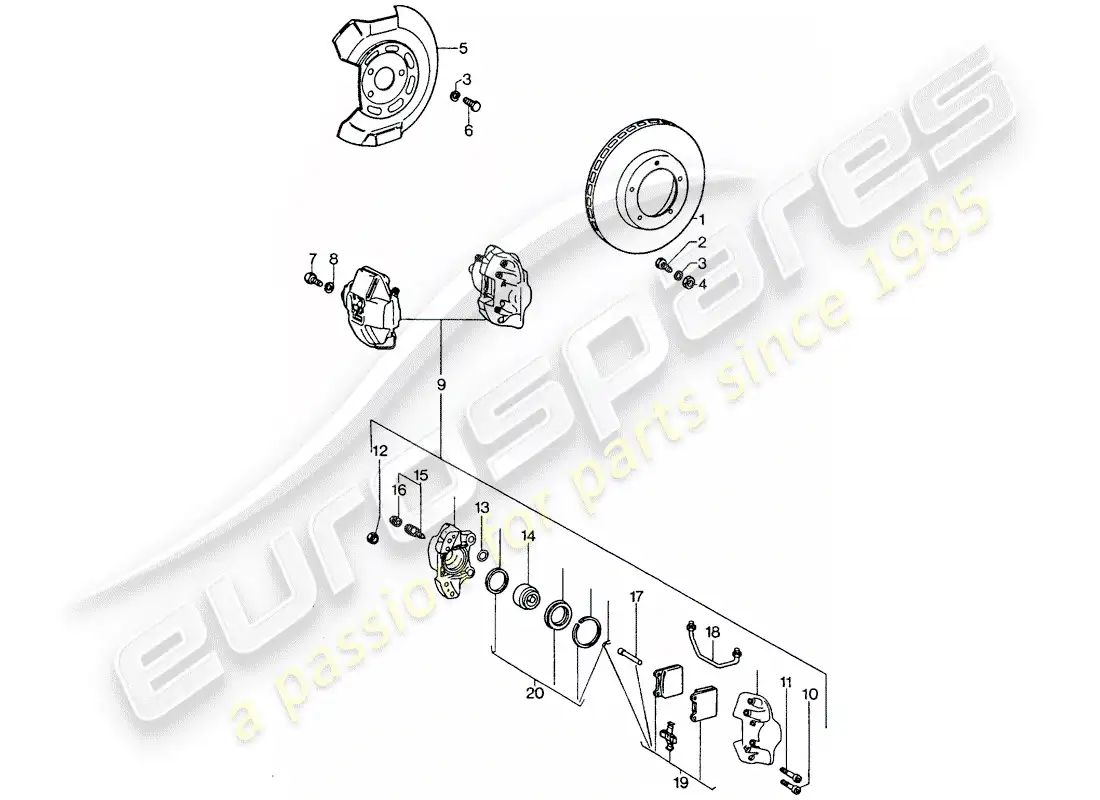 porsche 1975 (911 turbo) frenos de disco diagrama de piezas