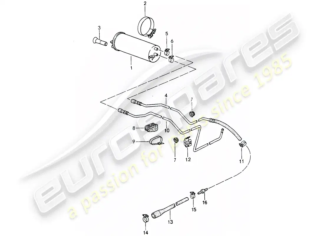 porsche 1991 (964) bote de emisiones evaporativas diagrama de piezas