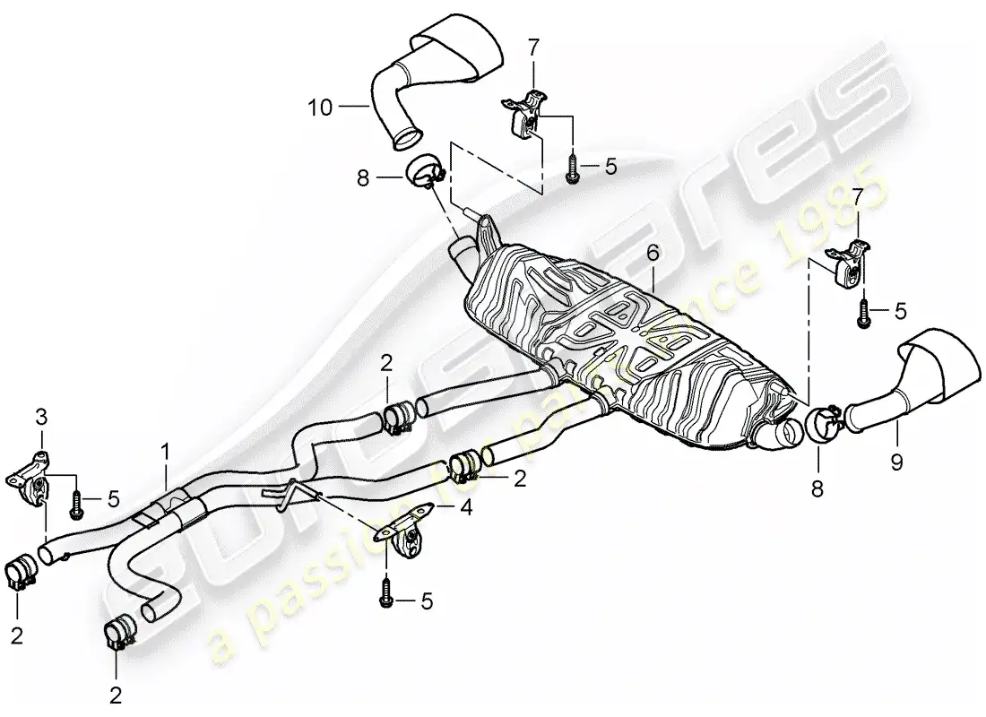 porsche 2008 (cayenne e1 9pa) sistema de escape diagrama de piezas