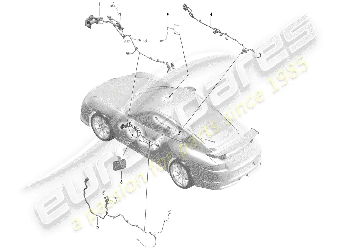 porsche 2017 (991-2 r/gt3/rs) cableando arneses diagrama de piezas