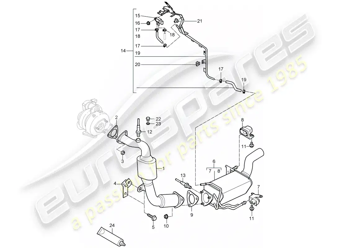 porsche 2008 (cayenne e1 9pa) sistema de escape diagrama de piezas