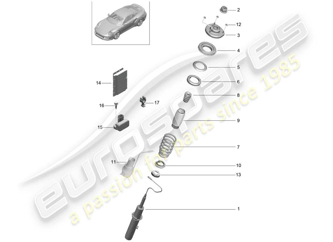 porsche 991 turbo (2018) diagrama de piezas de suspensión