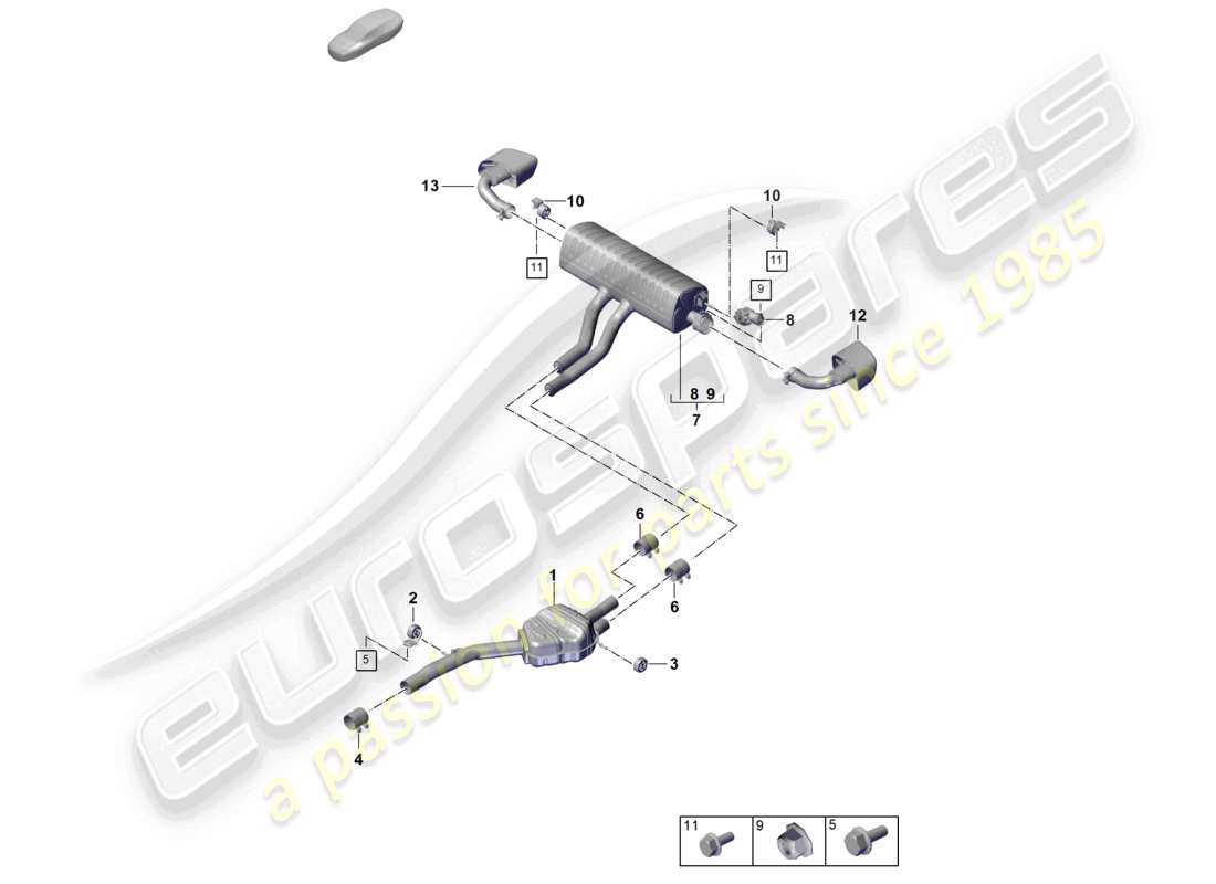 porsche 2023 (cayenne e3 pa) sistema de escape silenciador delantero silenciador trasero diagrama de piezas del tubo de escape