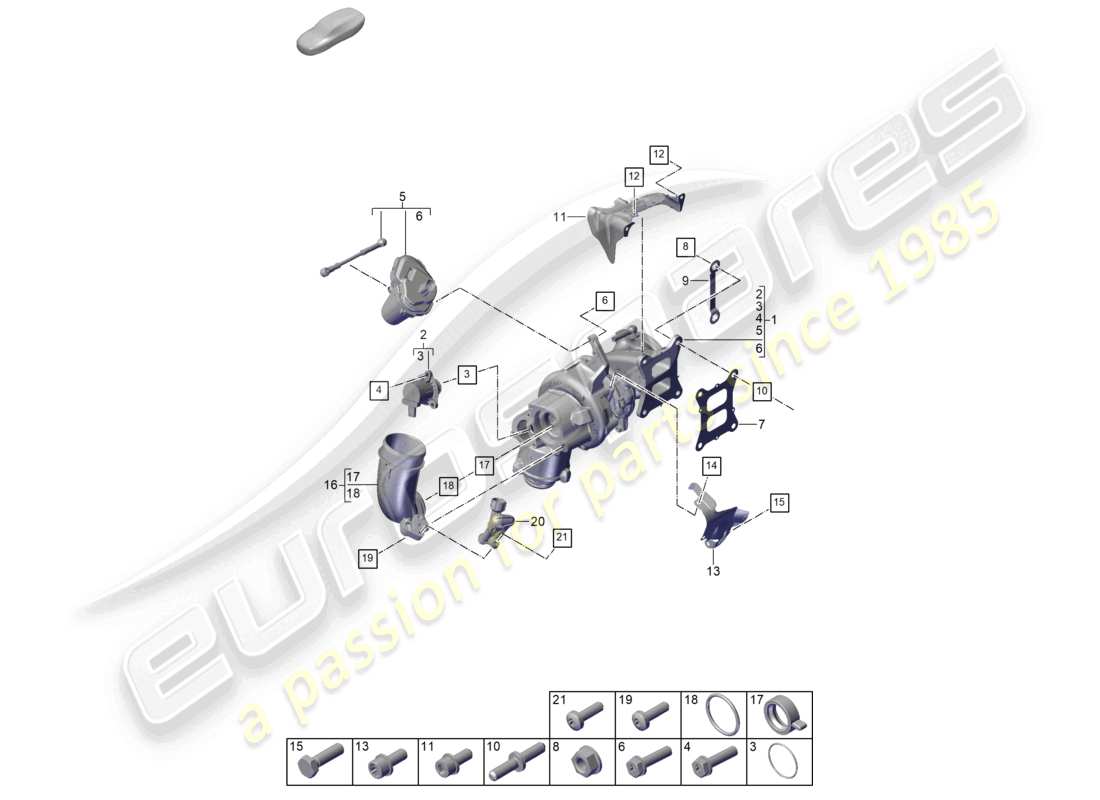 porsche 2023 (cayenne e3 pa) diagrama de piezas del turbocompresor de gas de escape