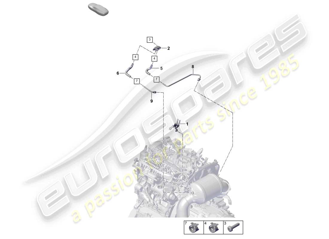 porsche 2023 (cayenne e3 pa) diagrama de piezas de la línea de control con sensor de diferencia de presión