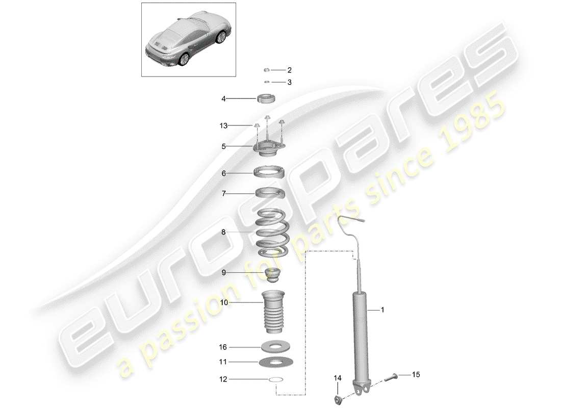 porsche 991 turbo (2018) diagrama de piezas del amortiguador
