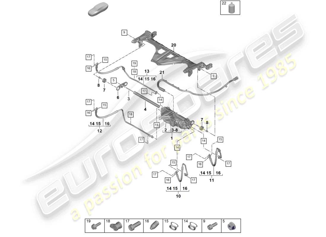 porsche 2024 (panamera 976) diagrama de piezas del eje delantero con control de amortiguación eléctrica activa