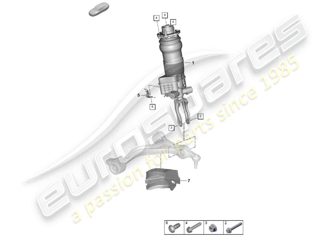 porsche 2025 (panamera 976) diagrama de piezas completo del puntal de suspensión de suspensión neumática