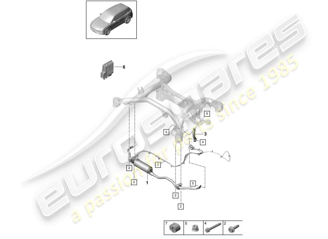 porsche 2024 (cayenne e3 9ya/9yb) eje trasero con barra estabilizadora diagrama de piezas