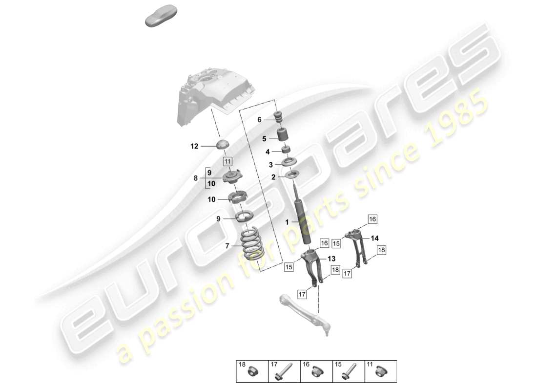 porsche 2025 (macan-e) suspensión de resorte de acero puntal de suspensión, diagrama de piezas de resorte helicoidal completo