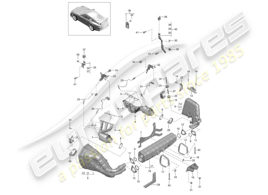 porsche 2021 (991-2 r/gt3/rs) diagrama de piezas del sistema de escape gt3