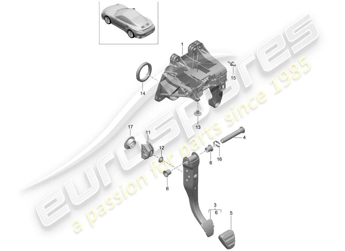 porsche 991 turbo (2018) freno y acc. diagrama de piezas del conjunto del pedal