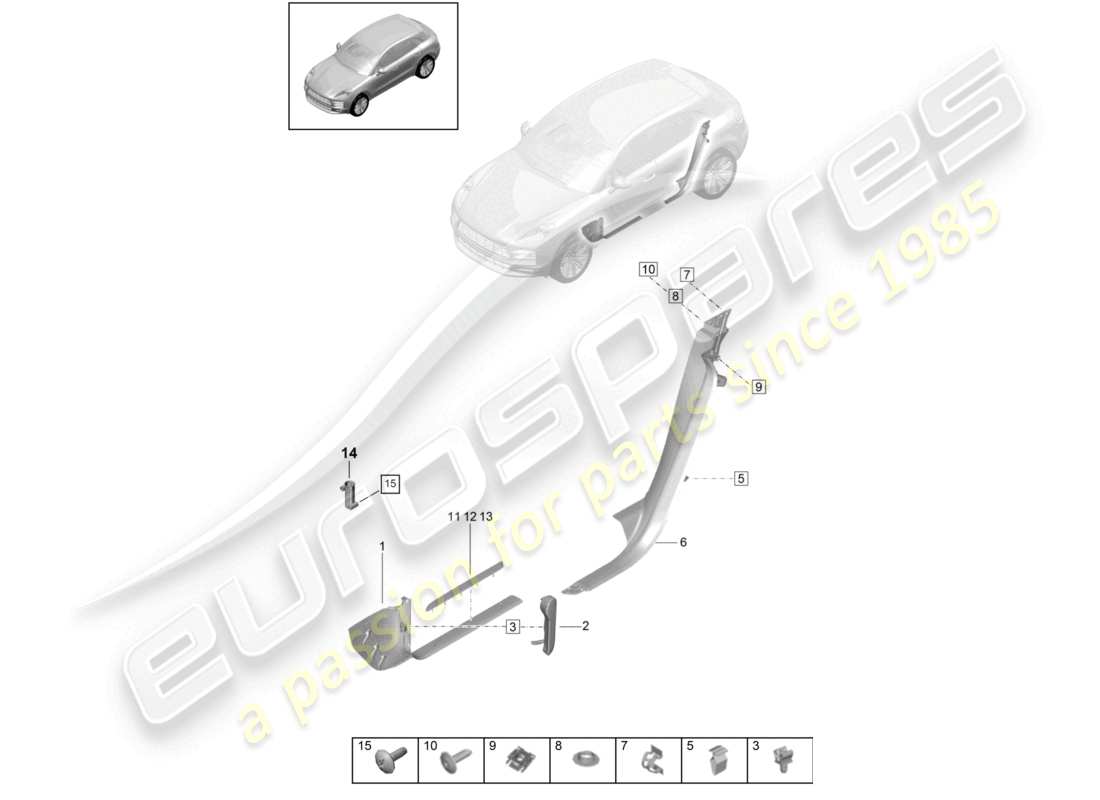 porsche 2021 (macan) molduras de umbral inferior, diagrama de piezas de accesorios interiores del umbral