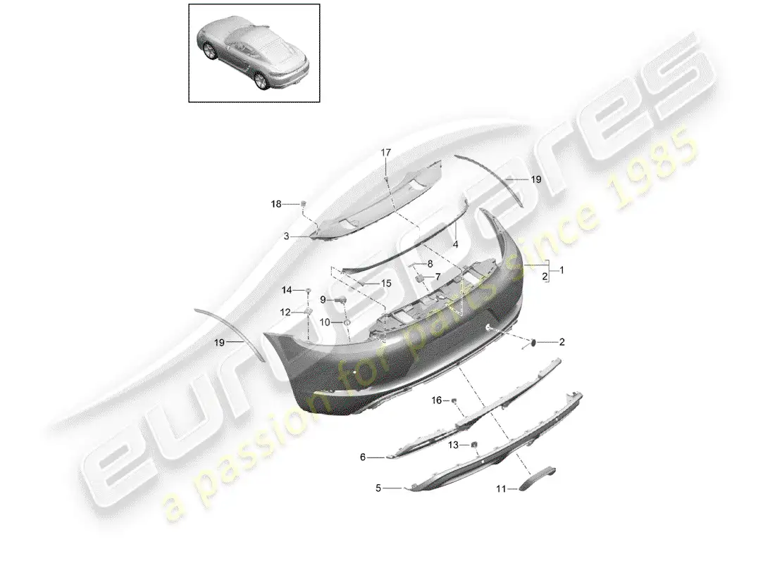 porsche 2018 (718 cayman) parachoque diagrama de piezas