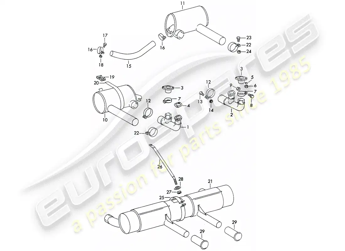 porsche 1950 (356/356a) sistema de escape diagrama de piezas