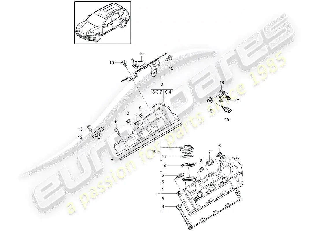porsche 2013 (cayenne e2 92a) diagrama de piezas de la tapa de válvula