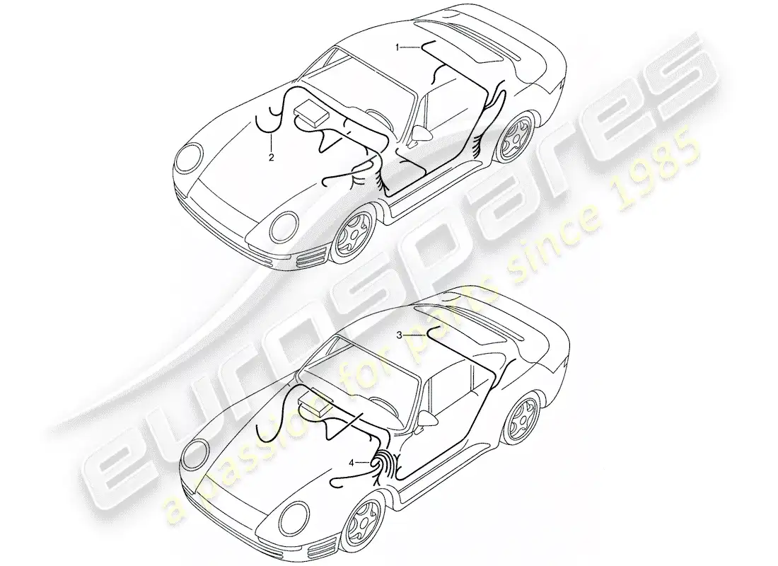 porsche 1987 (959) arneses de cableado - ajuste amortiguadores - ajuste de nivel diagrama de piezas
