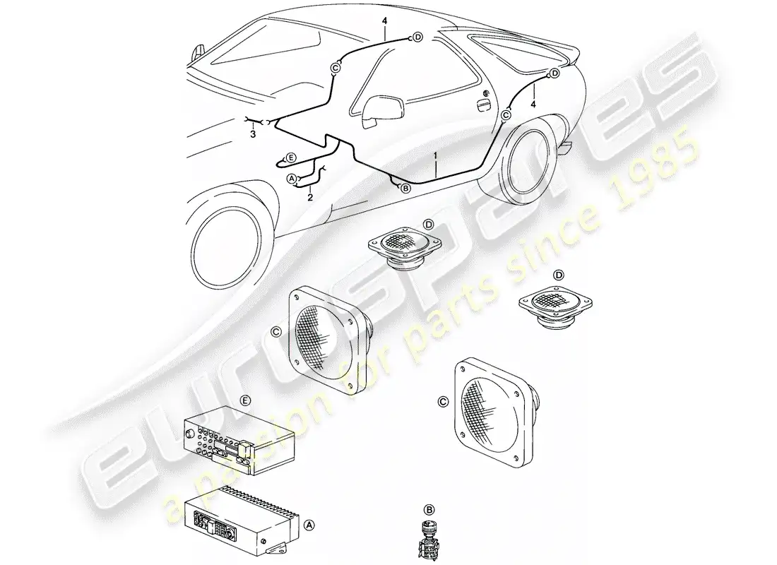 porsche 1985 (928) arnés - altavoz - d - mj 1986>> diagrama de piezas