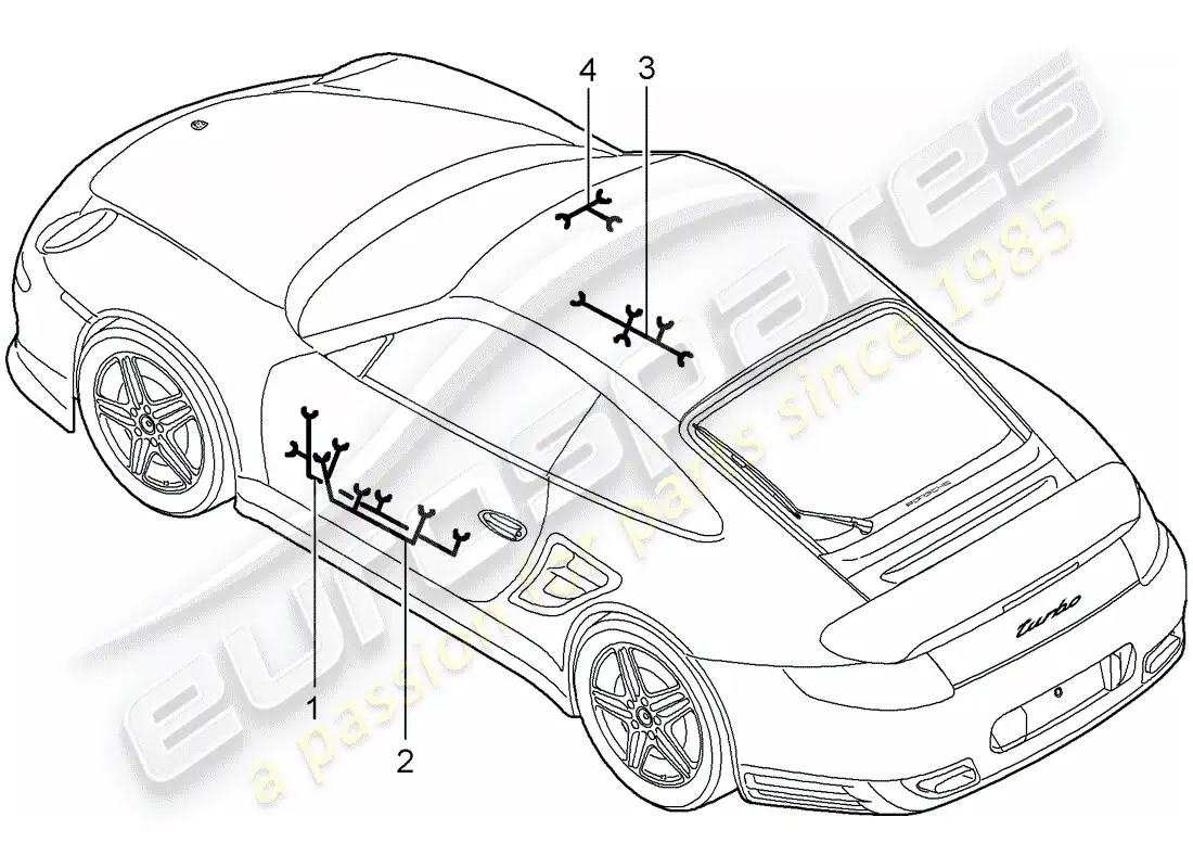porsche 2008 (997-1 turbo / gt2) arneses de cableado diagrama de piezas