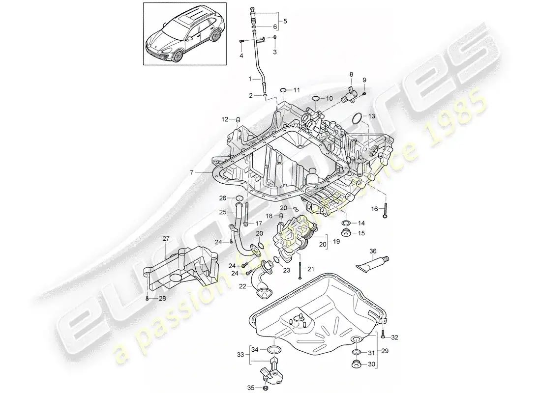 porsche 2013 (cayenne e2 92a) diagrama de piezas de la carcasa conductora de aceite