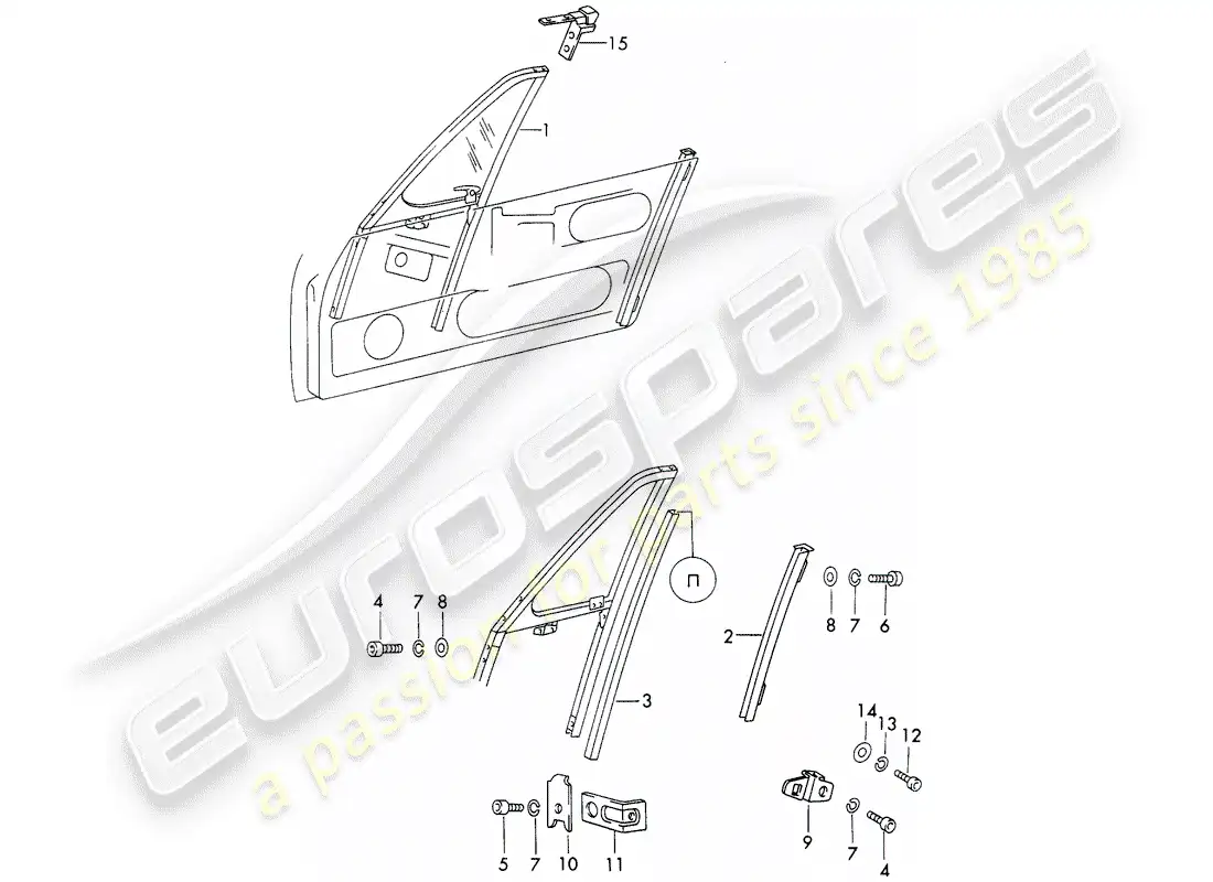 porsche 1965 (911/912) marco de la ventana diagrama de piezas