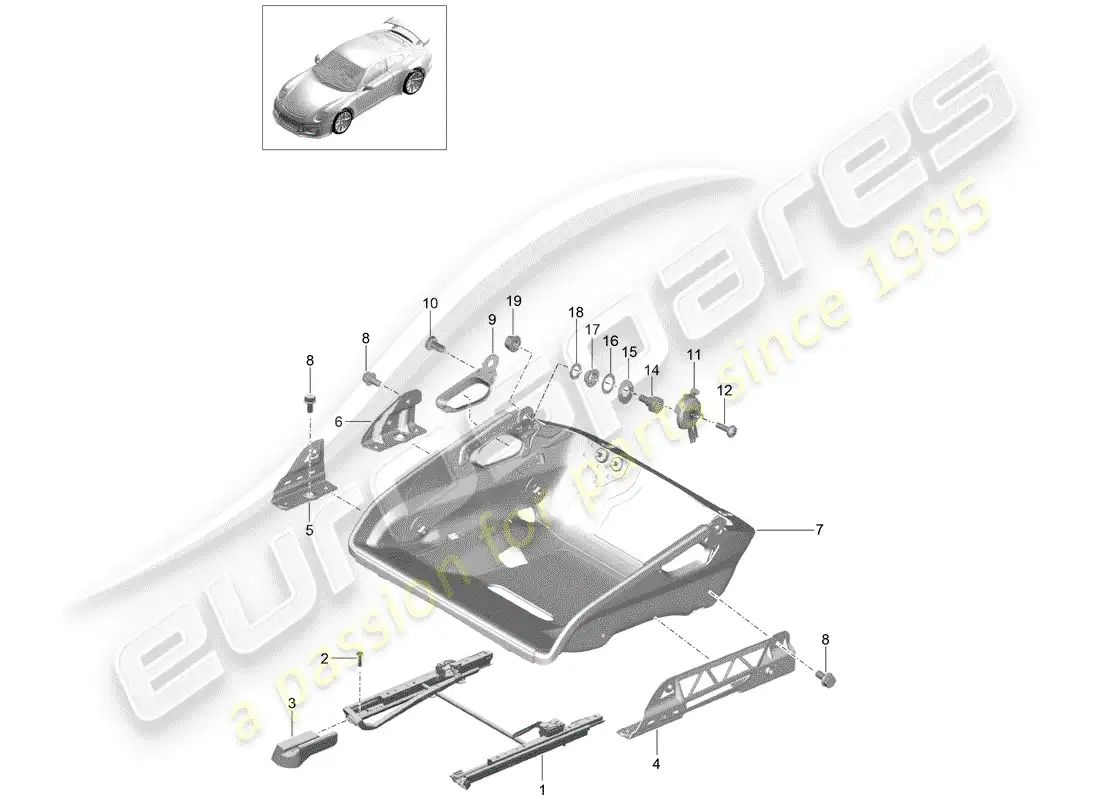 porsche 2017 (991-2 r/gt3/rs) asiento diagrama de piezas