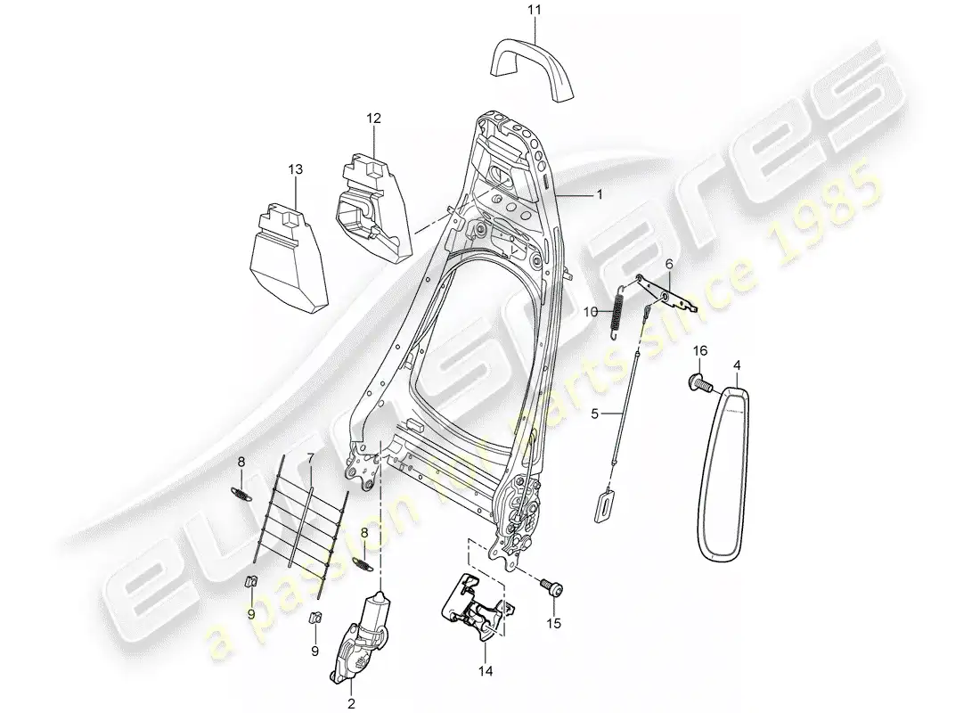 porsche 2011 (997-2 gt3) marco del respaldo diagrama de piezas