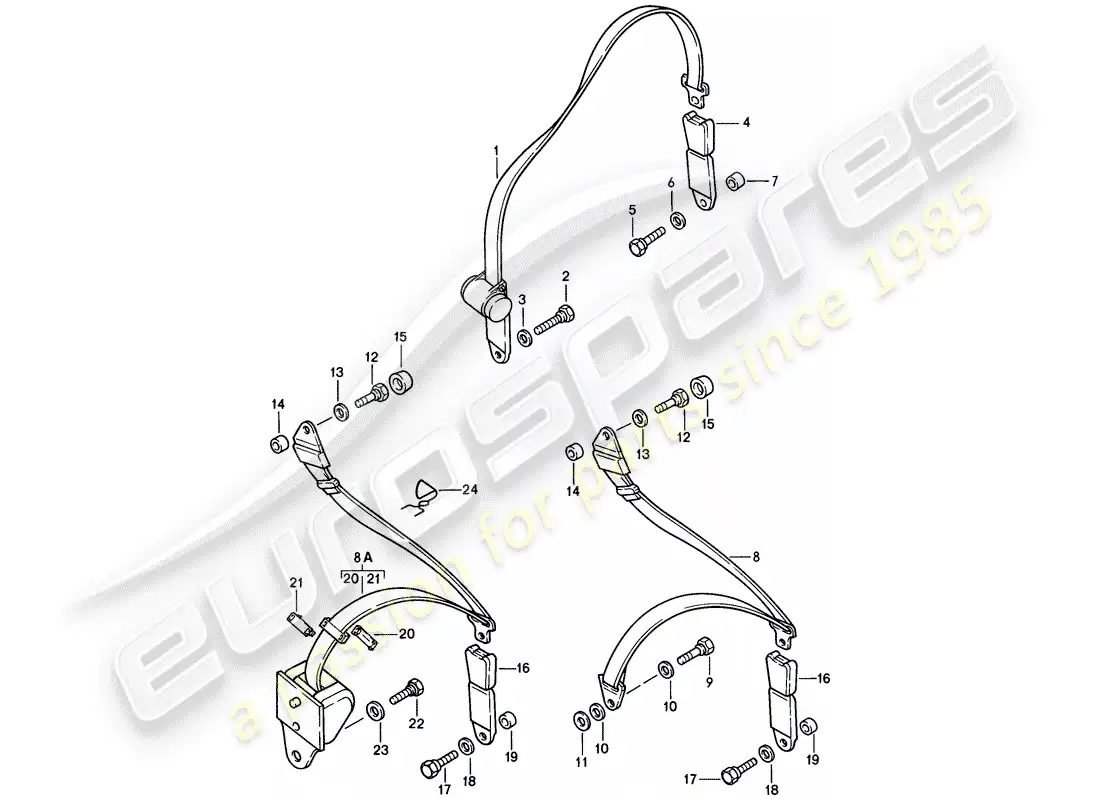 porsche 1985 (928) cinturón de seguridad diagrama de piezas