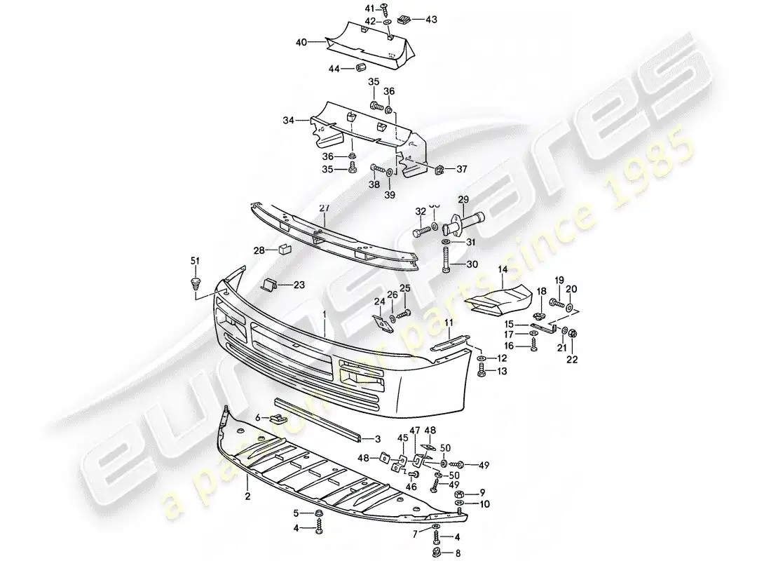 porsche 1988 (944) cubierta para parachoques - y - parachoques diagrama de piezas