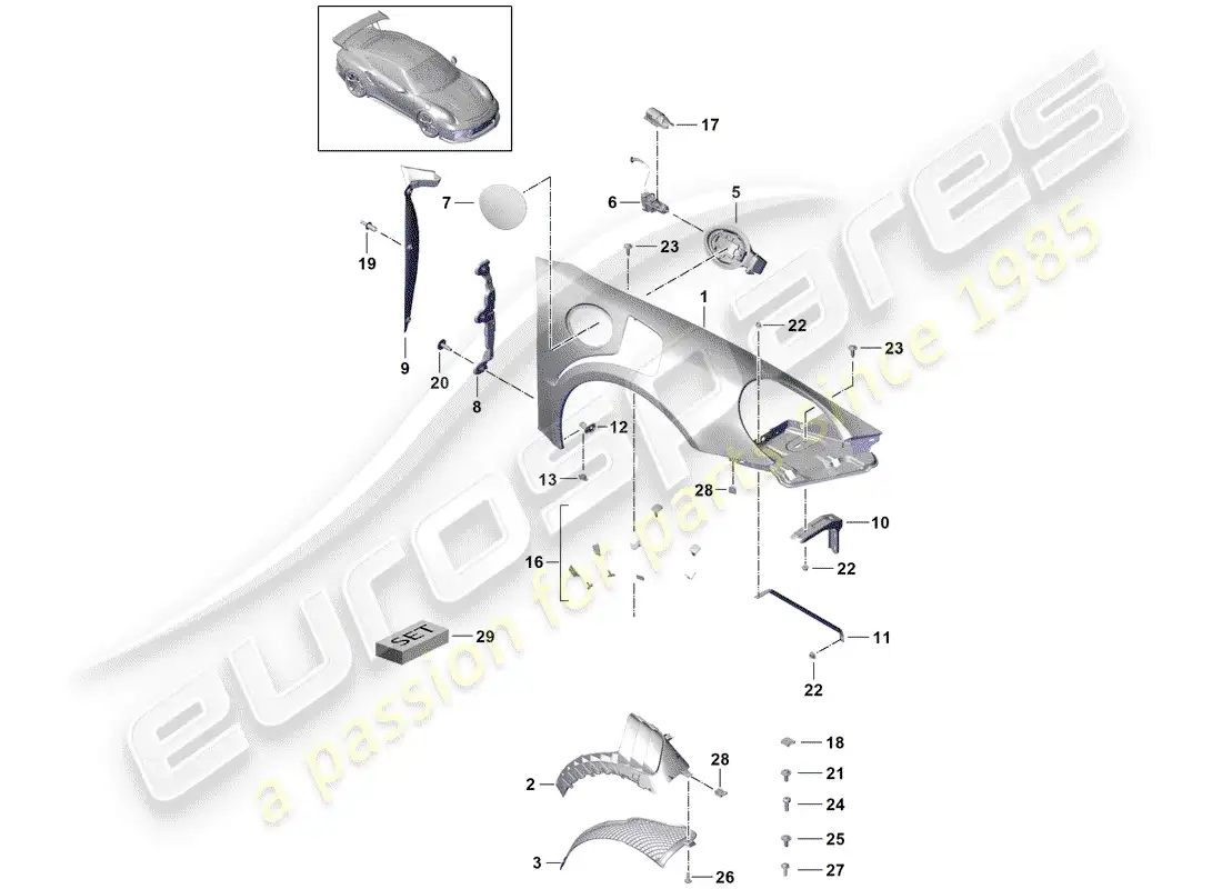 porsche 2018 (991-2 r/gt3/rs) fasteners diagrama de piezas