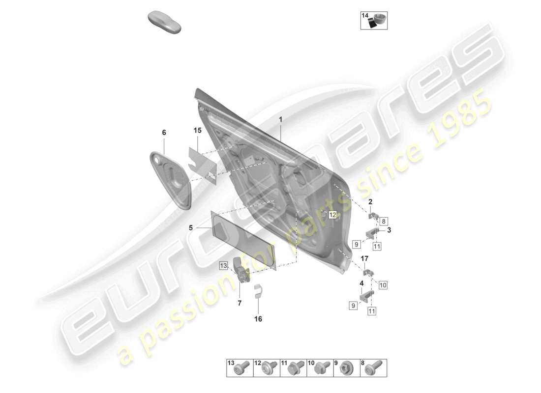 porsche 2020 (taycan 9j1-1) carcasa de la puerta trasera diagrama de piezas