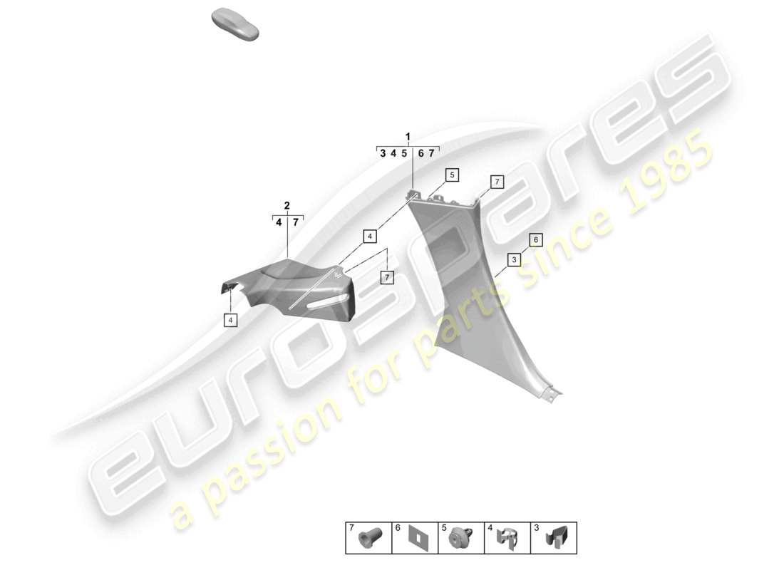 porsche 2024 (718 boxster spyder) diagrama de piezas del pilar b de las molduras