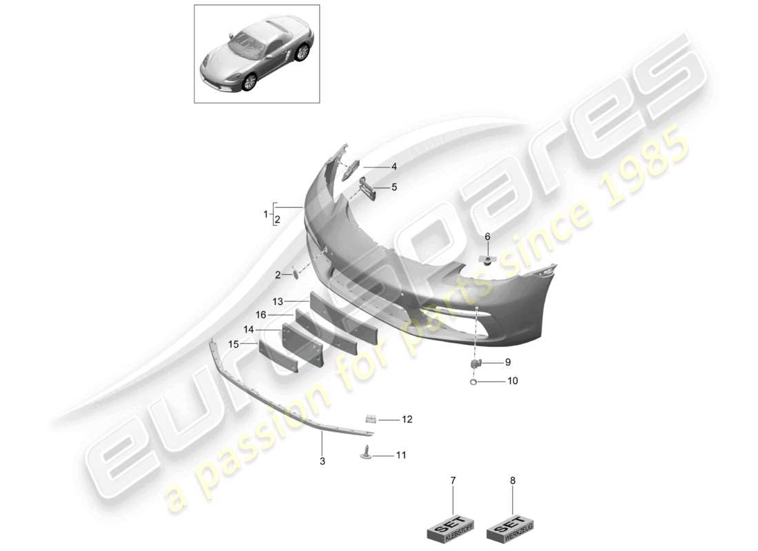 porsche 2025 (718 boxster) diagrama de pieza del parachoques delantero