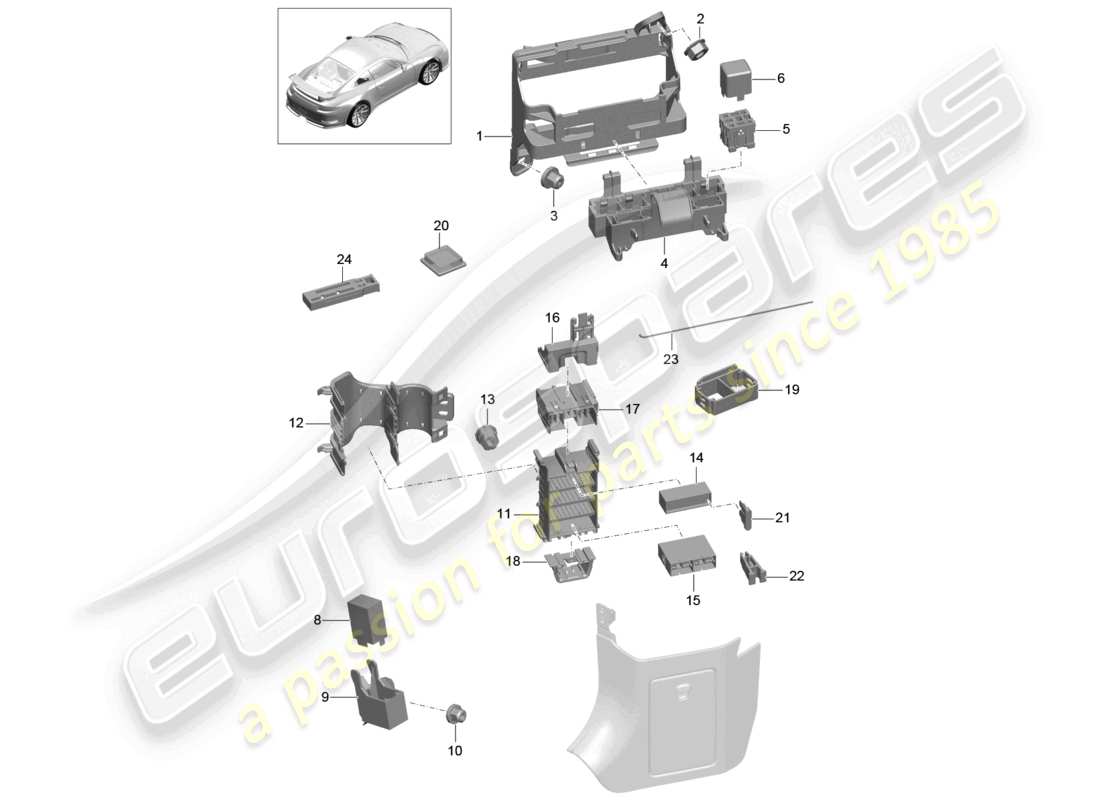porsche 2021 (991-2 r/gt3/rs) diagrama de piezas del tablero de control eléctrico central