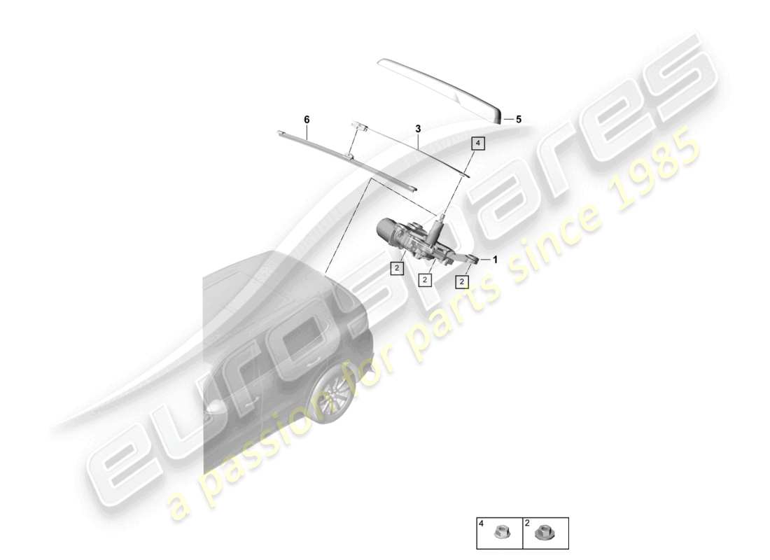 porsche 2024 (cayenne e3 9ya/9yb) diagrama de piezas del limpiaparabrisas trasero
