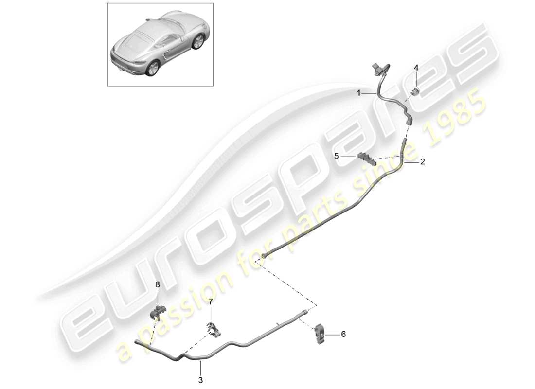 porsche 2022 (718 cayman) diagrama de piezas del servofreno delantero de la línea de vacío central trasero