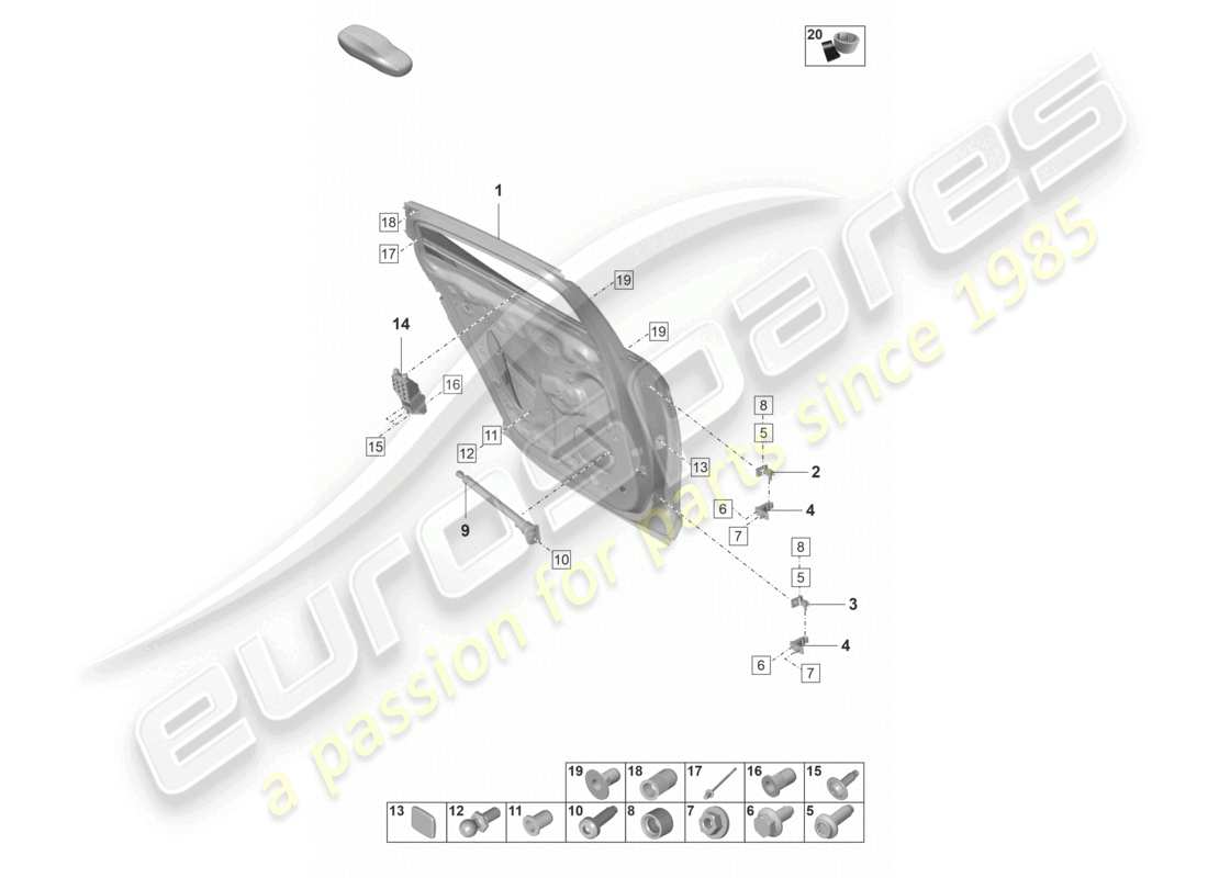 porsche 2022 (panamera 971-2) diagrama de piezas de la carcasa de la puerta trasera
