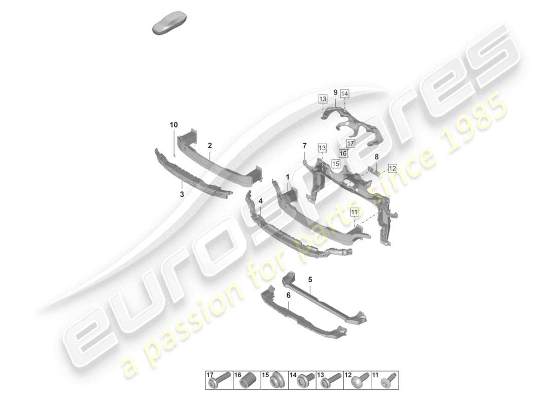 porsche 2022 (panamera 971-2) diagrama de piezas del soporte de parachoques delantero y soporte de montaje