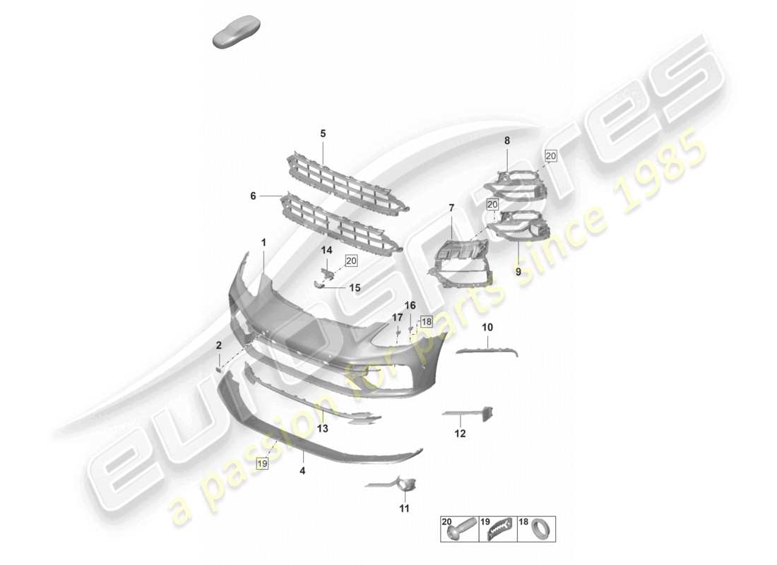 porsche 2022 (panamera 971-2) diagrama de piezas del parachoques delantero de corea
