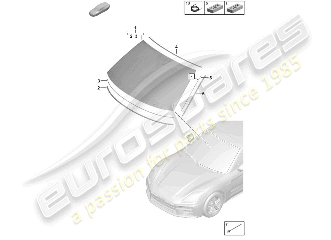 porsche 2024 (panamera 976) diagrama de piezas del parabrisas delantero de la pantalla frontal