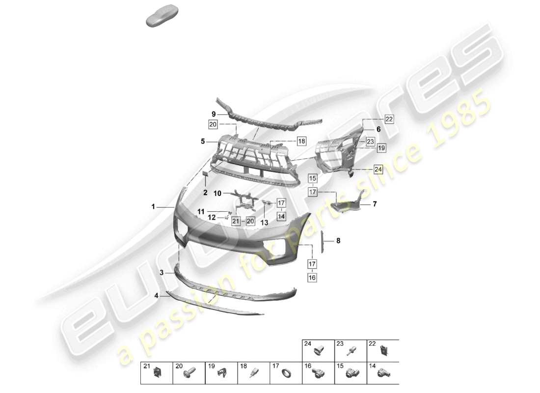 porsche 2025 (macan-e) diagrama de pieza del parachoques delantero