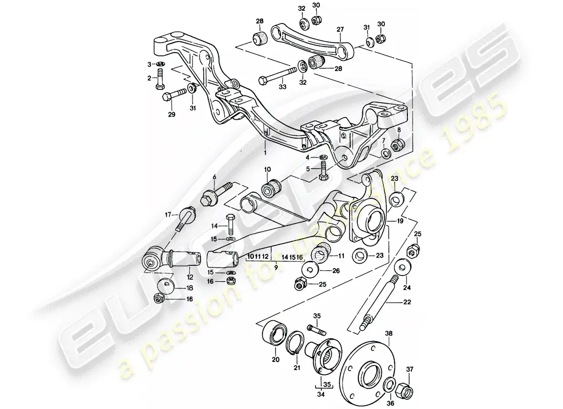 porsche 1980 (928) eje posterior diagrama de piezas