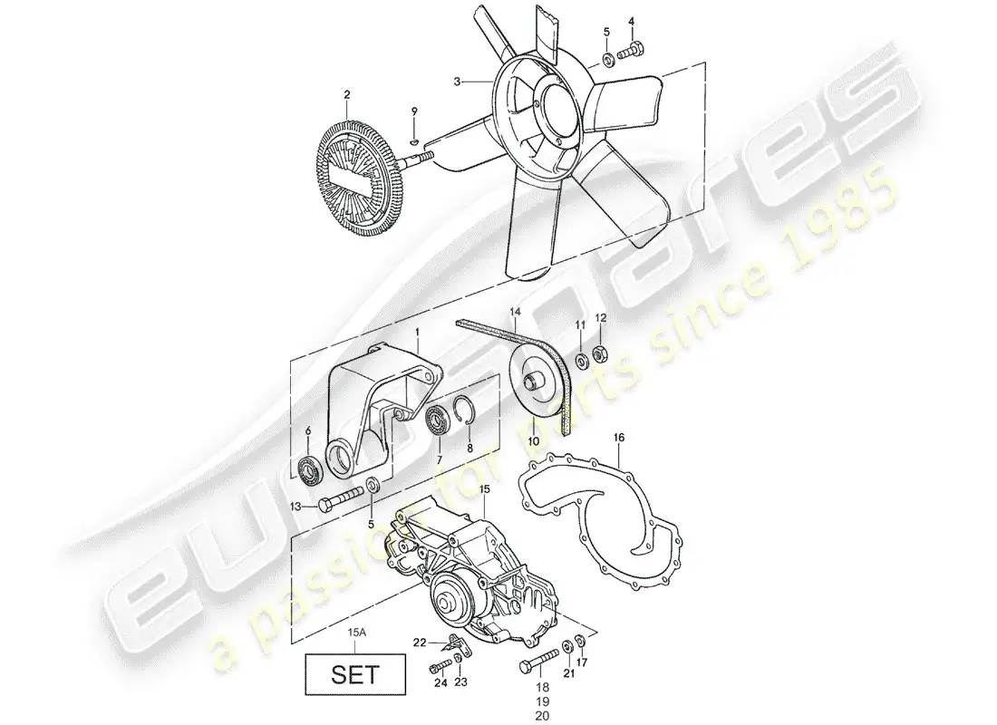 porsche 1980 (928) rueda del ventilador - bomba de agua diagrama de piezas