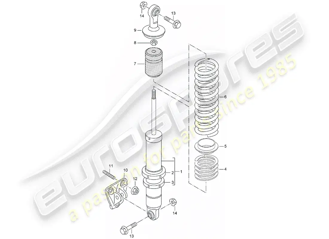 porsche 2005 (carrera gt) suspensión - puntal amortiguador - soporte diagrama de piezas