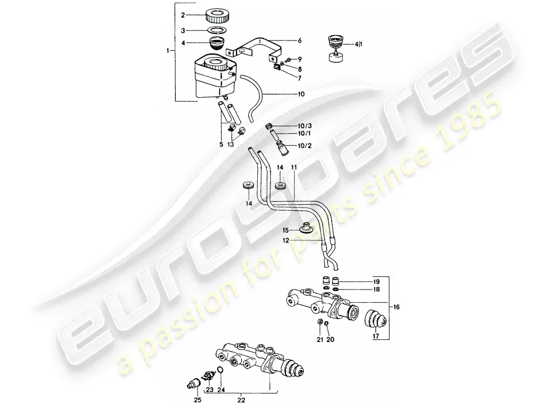 porsche 1975 (911 turbo) cilindro maestro de freno - para coches sin - refuerzo de freno diagrama de piezas