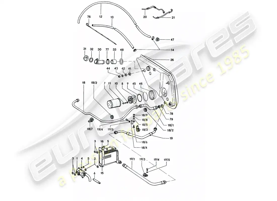 porsche 1976 (914) lubricación del motor diagrama de piezas